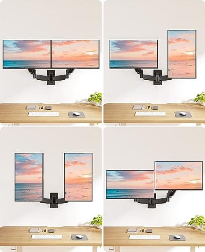 MOUNT PRO Dual Monitor Wall Mount for 2 Computer Screen up to 32 Inch, Gas Spring Double Monitor Arm Holds Up to 17.6lbs Each, Full Motion Adjustable Wall Monitor Mount, VESA Mount 75x75/100x100 9