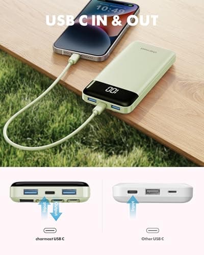 Charmast Portable Charger with Built in Cables, Power Bank with Cords Wires, Slim 10000mAh Travel Battery Pack 6 Outputs 3 Inputs 3A Fast Charging for Samsung Google Pixel LG Moto iPhone iPad 8