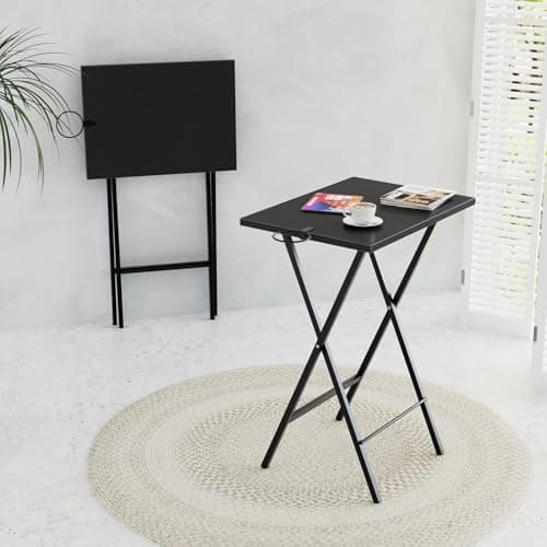 VECELO Folding TV Tray for Eating Set of 2, Portable Dinner/Snack Table with Cup Holder for Couch, Living Room and Small Space, Black 6