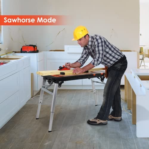 TLGREEN Multifunctional Folding Work Table, 7 in 1 Work Benches for Garage, as Portable Workbench, Sawhorse, Scaffold, Platform, Car Creeper, Dolly and Hand Truck, with 4 Wheels 5