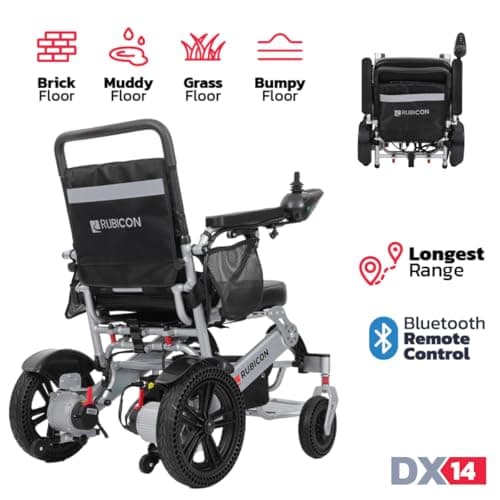Rubicon DX14 - Longest Range 30 Miles, Airline Approved Electric Wheelchair, Dual 12AH Lithium Batteries, 2x300W Motors, Leather Cushion, Foldable, Lightweight & Powerful (Model20) 6