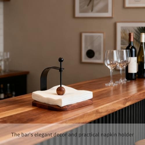 Celestree Napkin Holder for Table - Wooden Cocktail Napkin Holder Weighted Windproof, North American Walnut Napkin Holders for Paper Napkins, Handcrafted for Kitchen Bar Outdoor Party（Gift Ready） 5