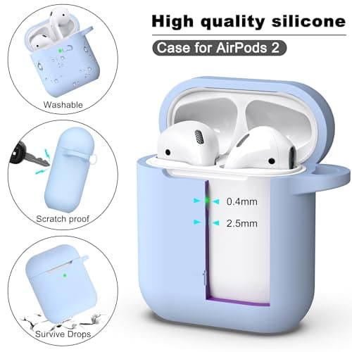 R-fun Compatible with AirPods Case Cover, Soft Silicone Protective Cover with Keychain for Women Men Compatible with Apple AirPods 2nd 1st Generation Charging Case, Front LED Visible,Sky Blue 6