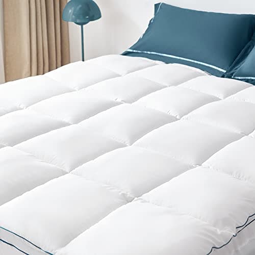 LINSY LIVING Pillowtop Mattress Topper Queen, Pillow Topper Queen with Extra Thick Down Alternative Quilted, Soft Feather Bed Down Mattress Pad Cover for 8"-12" Mattress