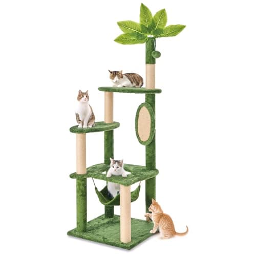 Nineshi 55 Inch Large Cat Tree Tower for Indoor Cats with Hammock Green Leaves Sisal Scratching Post, Plush Hang Ball Play Furniture for Kittens & Adult Cats, Green