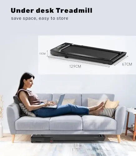 HOMEFITNESSCODE 2 in 1 Folding Treadmill, Under Desk Treadmill Portable Walking Pad,Installation-Free with Bluetooth Speaker and Remote Control (Black) 8