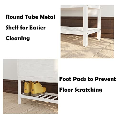 IRONCK Storage Bench, Entryway Shoe Bench with Flip Top Storage Space and 2 Drawers, Holds up to 330lb Shoe Rack with Removable Seat Cushion and Shoehorn for Entryway/Hallway(39.4in, White) 8