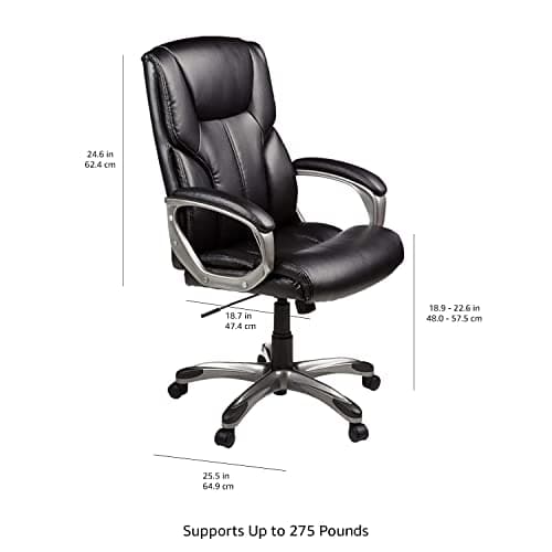 Amazon Basics Executive Home Office Desk Chair with Padded Armrests, Adjustable Height and Tilt, Rolling Swivel Chair, 275 Pound Capacity, Black and Silver 7