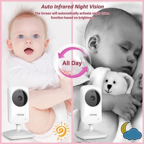 VTimes Video Baby Monitor with Camera and Audio - 2.4" LCD Screen, Portable Baby Camera Monitor No WiFi Night Vision VOX Mode Feeding Alarm 1000ft Range Ideal for Baby/Elderly/Pet 7