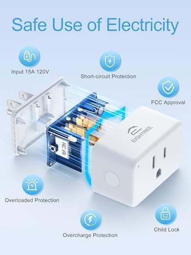EIGHTREE Smart Plug 15A, Smart Plugs That Compatible with Alexa & Google Home & SmartThings, No Hub Required, WiFi Outlet with Remote Control, Timer & Schedule, 2.4GHz WiFi Only, 4 Packs 7