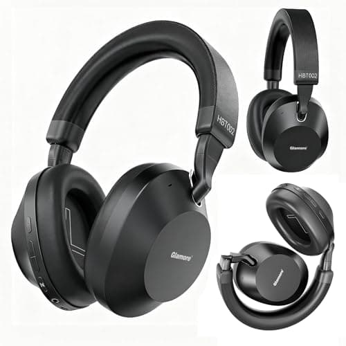 Glamore Over Ear Active Noise Cancelling Bluetooth Headphones Wireless, with 60H Playtime, Hi-Res Audio, Transparency Mode, Foldable Design Built-in Mic for Travel/Office/Phone/PC - Black