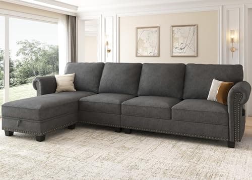 Nolany Convertible Sectional Sofa L Shape Couch with Reversible Chaise 4 Seat Sectional Sofa Couch for Small Space Dark Grey 5