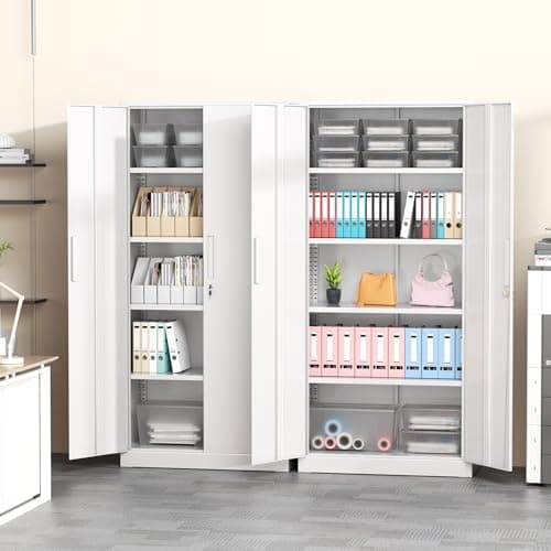 Greenvelly White Metal Storage Cabinet, 72" Steel Locking Cabinet with Doors and 4 Adjustable Shelves, Tall Tool Cabinets Lockable File Cabinet for Home Office, Metal Classroom Cabinet for Garage 7