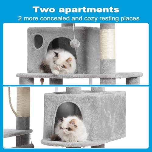 Hey-brother Large Multi-Level Cat Tree Condo Furniture with Sisal-Covered Scratching Posts, 2 Bigger Plush Condos, Perch Hammock for Kittens, Cats and Pets Light Gray MPJ020W 5