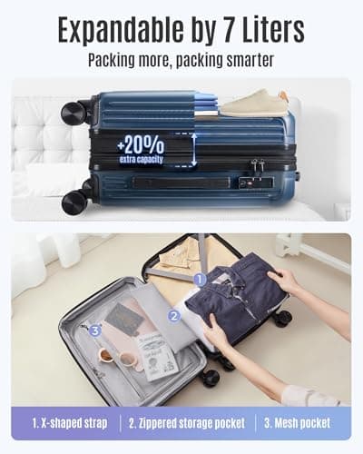 LIGHT FLIGHT Carry On Luggage 22x14x9 Airline Approved, Durable Hard Shell Carry On Suitcases with Wheels, Expandable Hardside Lightweight Travel Luggage with TSA Lock, Royal Blue 7