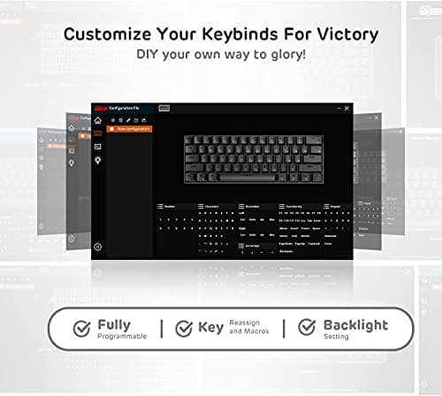 RK ROYAL KLUDGE RK61 Wireless 60% Triple Mode Mechanical Keyboard, 61 Keys Bluetooth Mechanical Keyboard, Compact Gaming Keyboard with Programmable Software (Hot-Swappable Red Switch, Black) 6
