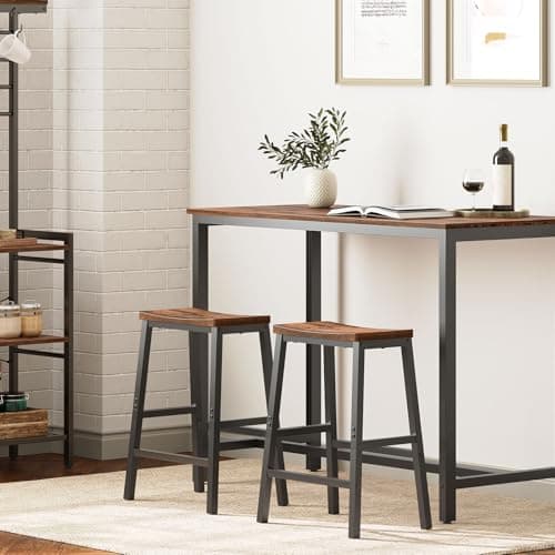 HOOBRO Bar Stools, Set of 2 Bar Chairs, 23.6 Inch Saddle Stools, Kitchen Counter Seat with Footrests, Industrial Barstools for Dining Room, Kitchen, Counter, Rustic Brown and Black BF02MD01 10