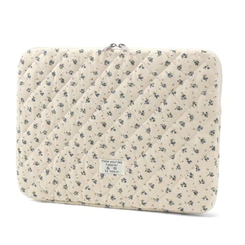 Puffy Laptop Sleeve 13-15.6 Inch Cute Quilted Laptop Protective Case Padded Floral Computer Sleeve for MacBook (A-Blue, 13 Inch) 8
