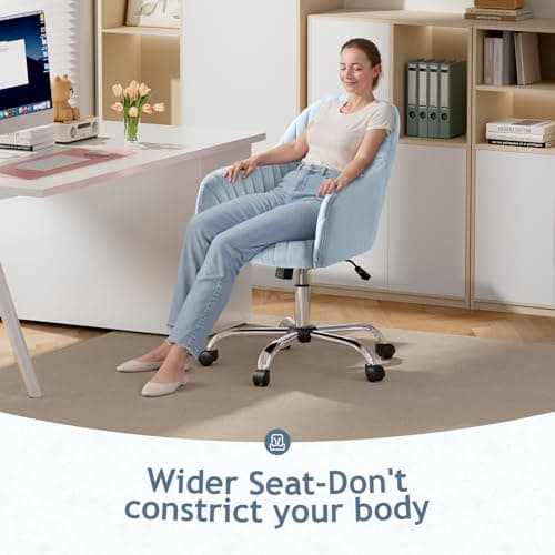 Warmiehomy Velvet Desk Chair for Home Office, Modern Adjustable Swivel Task Chair, Women Vanity Chairs with Arm Rest for Bedroom Dressing Room, Light Blue 8