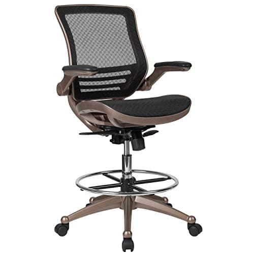 Flash Furniture Waylon Mid-Back Swivel Office Chair with Adjustable Foot Ring and Seat Height, Ergonomic Mesh Chair with Armrests, Black/Gold