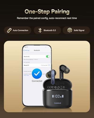 Baseus Hybrid Active Noise Cancelling Wireless Earbuds, Immersive Heavy Bass Sound -50dB, 6 Mics AI ENC Calls, 65H Playtime, Multipoint Connection, Waterproof, Bluetooth 5.3, App Customized-Bowie 30 9