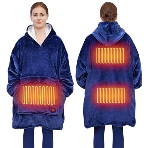 Covfirst Heated Wearable Blanket Hoodie, 3 Heat Settings Oversized USB Heated Hooded Blanket for Adult, Cozy Warm Christmas Heated Hoodie Blanket Sweatshirt with Giant Pocket (No Battery)