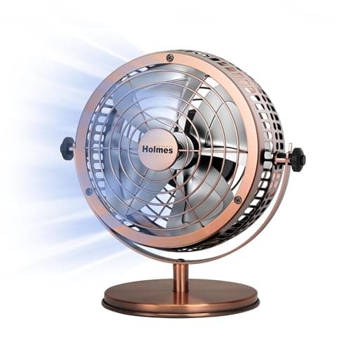 HOLMES 6" Heritage Table Fan, 2 Speeds, 4 Blades, Adjustable 145° Head Tilt, Metal Construction, Ideal for Home, Bedrooms, Dorm Rooms or Office, Brushed Copper