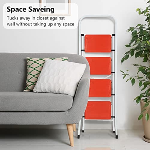 LUISLADDERS 4 Step Ladder, Folding Step Stool, Heavy Duty Step Ladder, Sturdy with Handrails, Anti-Slip & Wide Pedal, Lightweight Portable Ladders for Adults, Home Kitchen 350 lbs 7
