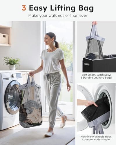 SOLEDI 180L Laundry Hamper 3 Section, Extra Large Laundry Hamper with Lid, Dirty Clothes Hamper with Sturdy Handle, Large Laundry Basket Organizer for Laundry Room, Bedroom, Hampers for Laundry 5