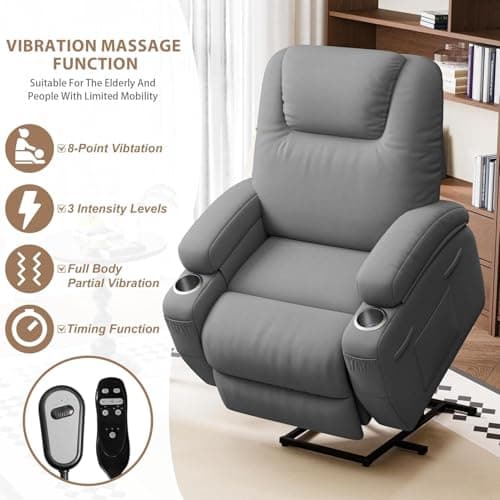Flamaker Power Lift Chair Massage Recliner Chairs for Elderly - Ergonomic Design with Cup Holders & Side Pockets, Remote Control (Gray) 5