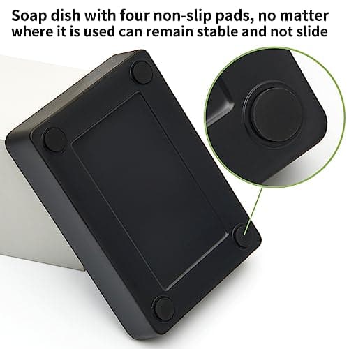 Bamboo Soap Dishes for Shower with Drainage Wooden Soap Bar Holder for Bathroom Soap Tray Easy to Clean, Durable and with Non-Slip Pads(Single Black Square) 5
