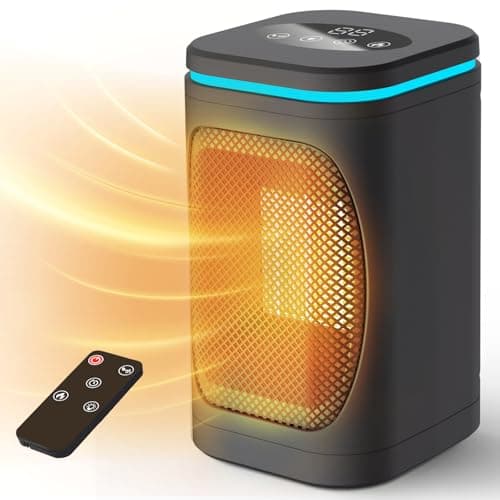 Portable Space Heater for Indoor Use - Freeice 1000W PTC Electric Heater with Colored Light, Remote Control, Timer, Digital Display, Overheat Protection, Fast & Safety Heat, for Bedroom Home Office