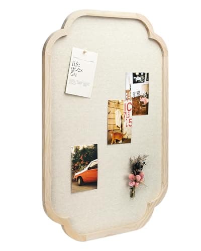 Modern Scalloped Pinboard, 20" x 30" Rustic Fabric Bulletin Board, Natural Wood, Decorative Pin Board for Farmhouse, Home Office & Vision Board Display