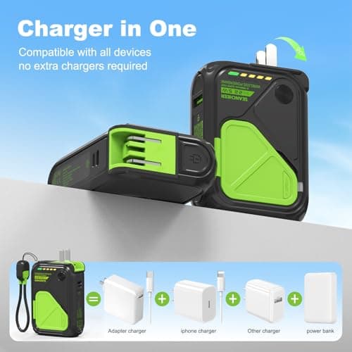 SEANCHEER P05 Portable Charger, Magnetic Power Bank, Small Wireless PowerBank, Battery Pack 10000mAh Travel Essentials Fast Charging with Built in Cable, Foldable Wall Plug for iPhone,Samsung,Andriod 2