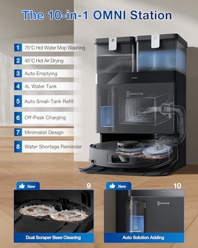 ECOVACS DEEBOT T30C Robot Vacuum and Mop, 20,000Pa Suction, TruEdge Adaptive Edge Mopping, ZeroTangle 2.0 Technology, Hot Water Washing, Self-Emptying, Auto-Lift Mopping, Obstacle Avoidance 5