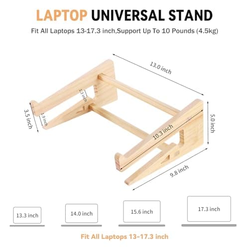 Wood Laptop Stand,Universal Computer Stands for Desk,Vertical Laptop Holder for MacBook Pro, Wooden Laptop Riser for MacBook Air, Dell, HP, Lenovo Compatible with 13.3 to 17.3 Inches All Laptops 5