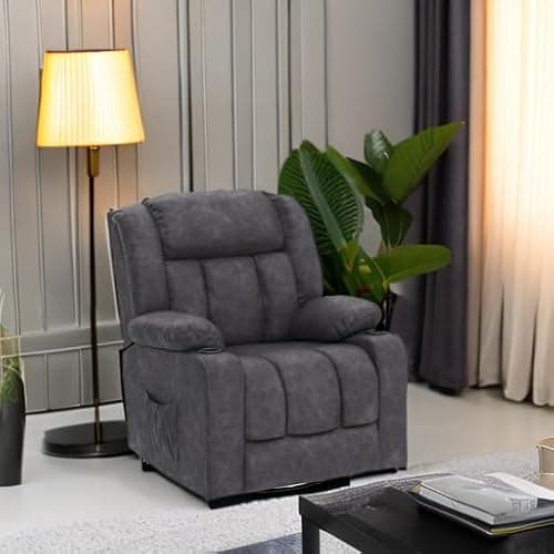 COMHOMA Recliner Chair Rocker with 360 Degree Swivel Glider Recliner Single Sofa Seat with Cup Holders for Living Room (Gray) 5