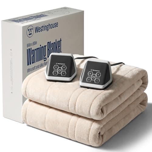 Westinghouse Heated Blanket Queen Size, Electric Heating Blanket with 10 Heating Levels, 1-12 Hours Auto Shut Off, Fast Heating Warming Blanket, Machine Washable(Queen,84x90 Inches,Beige)