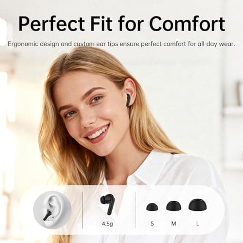 Adaptive Hybrid Active Noise Canceling 2026 Wireless Earbuds, 6 Mics ENC Clear Call Ear Buds, Hi-Res Audio Deep Bass Bluetooth 5.4 Headphones, 40H Playtime, Wireless Charging, LED, USB-C, Black 7