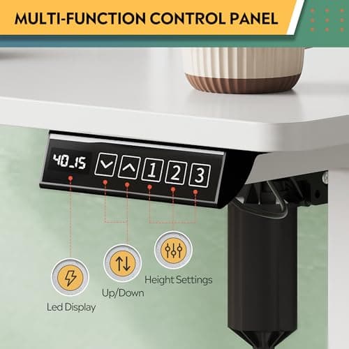 DEVAISE 48×24 Inch Electric Standing Desk with Drawers, Computer Desk with 3 Adjustable Height, Storage Shelf, Built-in AC & USB Outlets and Memory Preset, Sit to Stand Desk for Home Office, White 5