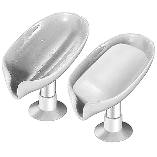 2 Pack Soap Holder Bar Soap Holder Self Draining Soap Dish with Suction Cup Soap Dish for Bathroom Kitchen Sink Shower Bathroom (2 Grey)