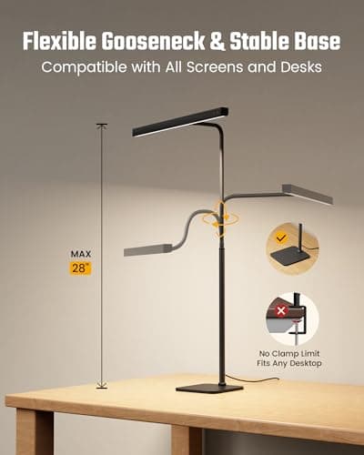 SUPERDANNY LED Desk Lamp for Home Office, Eye-Caring Desk Light with Base, 12W Touch Control 3 Colors Dimmable Brightness, Gooseneck Architect Lamp for Computer Monitor Reading Workbench, Black 6