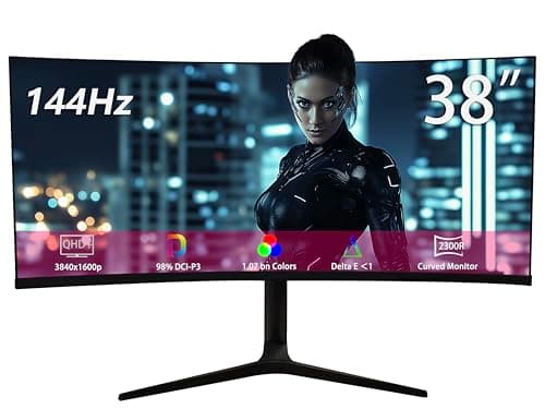 38 Inch UWQHD+ Curved Monitor, 144Hz 3840 x 1600p 1.07 Billion Colors 98% DCI-P3, Dual Speakers, USB-C x1 Type B x1 Type A x2 , 10 Bit (8bit+A-FRC) Color Depth, Adaptive-Sync Computer Gaming Monitor