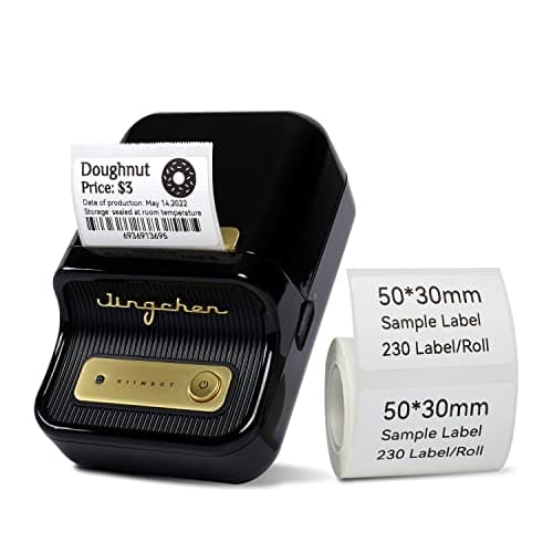 B21 Barcode Label Printer Portable Bluetooth Thermal Mini Label Maker Printer Apply to Labeling, Office, Cable, Retail, Barcode, Compatible with Android & iOS System,with 50×30mm Label,Black