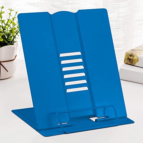 Large Book Stand Metal Reading Rest Book Holder Adjustable Document Cookbook Holder Portable Bookstands for Textbooks/Music Books/Recipe/Mobile Phone/Tablet(Deep Blue)