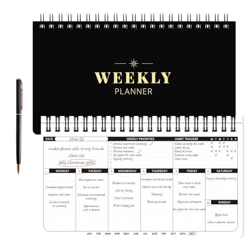 Weekly Planner - Undated Planner for Whole Year, Weekly To Do List, Planner Daily Weekly and Monthly, Goals Scheduled Planner with Habit Tracker, 55 Weeks, 6.3''x11.2''