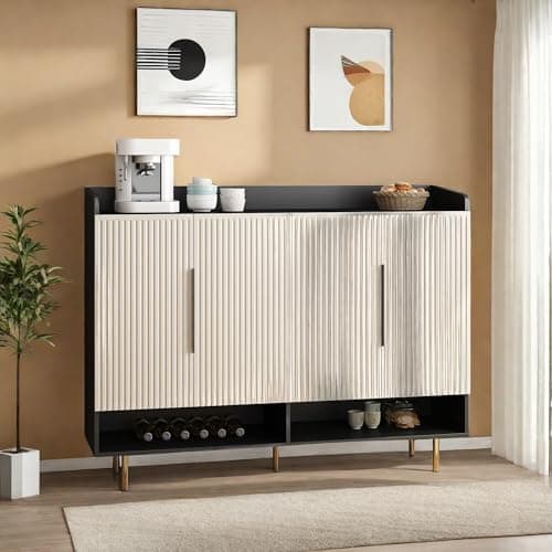 NicBex Shoe Cabinet,Modern 4-Tier Shoe Storage Cabinet with Adjustable Shelves,Wide Shoe Rack Storage Organizer with 4 Doors,Freestanding Shoe Cabinet with Metal Handles for Entryway,Off-White+Black