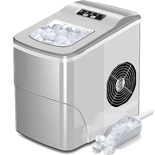 AGLUCKY Ice Makers Countertop with Self-Cleaning, 26lbs/24hrs, 9 Cubes Ready in 6 Mins, Portable Ice Machine with 2 Sizes Bullet Ice/Ice Scoop/Basket for Home/Kitchen/Office/Bar/Party, Grey