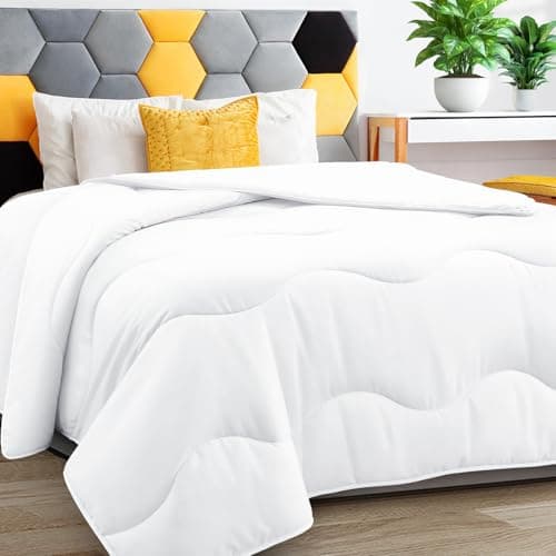 MEELUS Lightweight Comforter Cooling White, All Season Duvet Insert Breathable Twin Size Summer Bedding, Soft Microfiber Cool Down Alternative Quilt with Corner Tabs, 64x88 inch