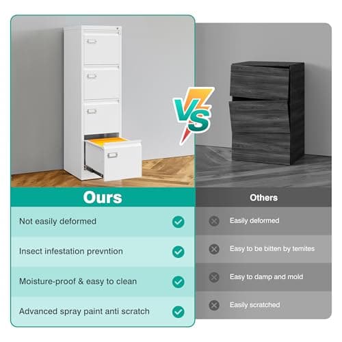 SISESOL 4 Drawer File Cabinet with Lock and Tag,White Vertical File Cabinet,Narrow Locking Filing Cabinets with Drawers,Metal Filing Storage for Home Office Fit A4 Legal/Letter Size,-Assembly Required 9